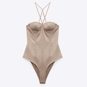Zara Beige Strappy Bustier Bodysuit